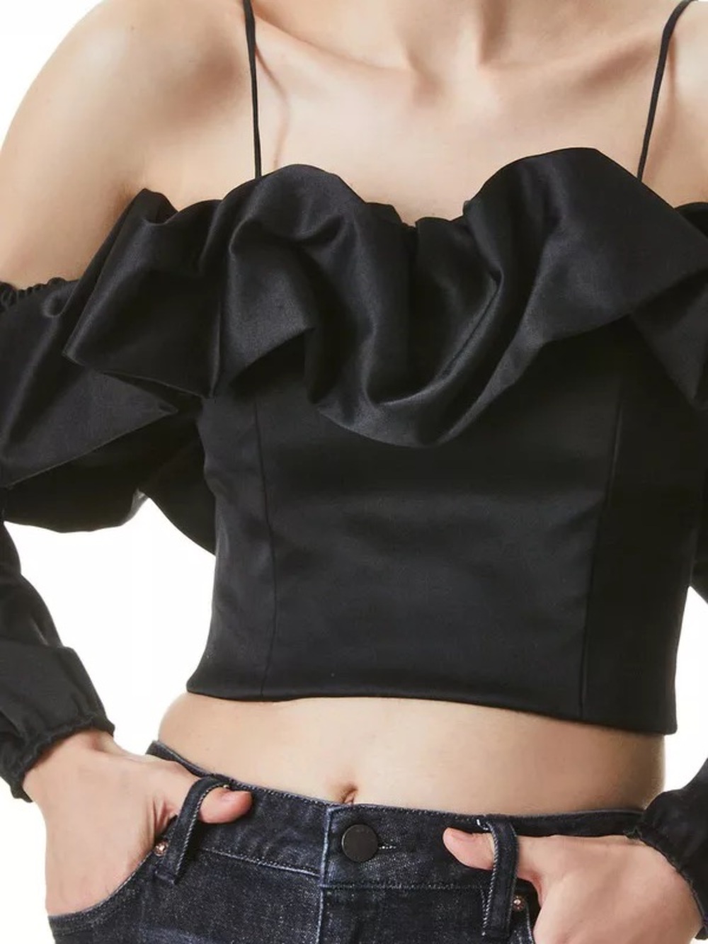 Alice Olivia Monrow Ruffle Off-Shoulder Crop Top Sz 8 NWT - Picture 12 of 12
